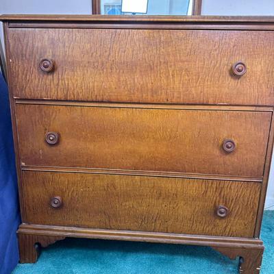 3-Drawer Chest Of Drawers | Vintage (mid 20th c.) wood chest of drawers with three dovetail joint drawers. - h. 32 x w. 60 x d. 20 in
