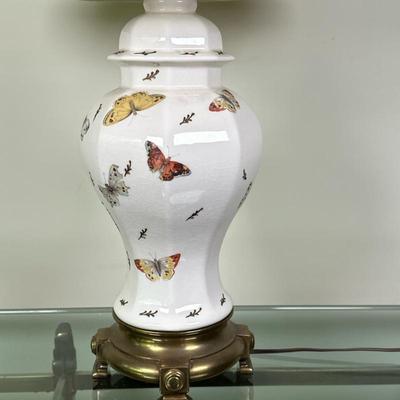 Paul Hanson Ginger Jar Table Lamp | Vintage (mid 20th c.) Paul Hanson white porcelain ginger jar turned into a table lamp with...