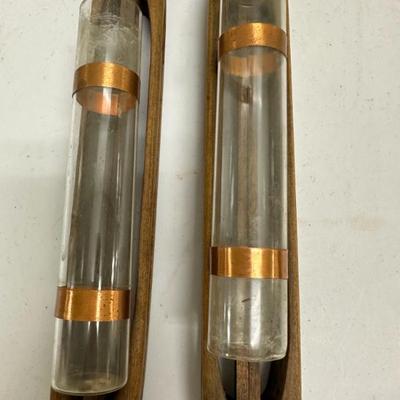 (2pc) Weaving Shuttle Vases | Antique wooden weaving shuttles repurposed as vases. - h. 16 x w. 2 in
