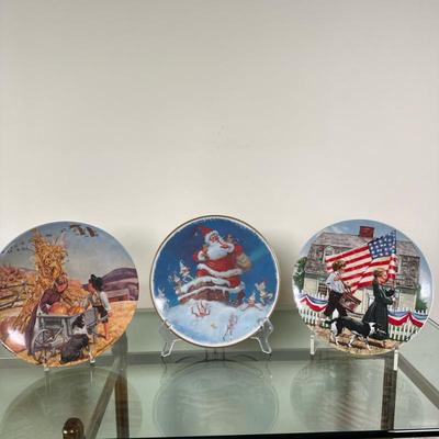(3pc) Norman Rockwell (American, 1894 -1978) Plates - "The Christmas Visit" & Others | Collection of hand-painted Norman...
