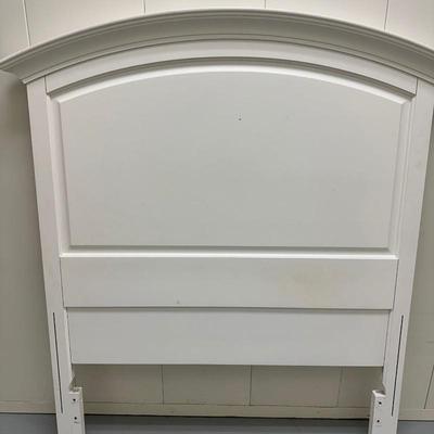 (2pc) White Painted Twin Bed Frame & Bookcase | Pottery Barn style white painted wooden twin headboard/bedframe and bookcase.
