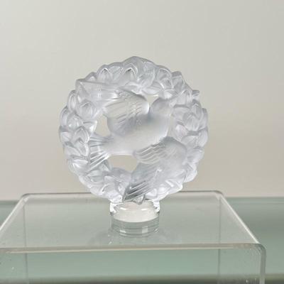 Lalique Crystal Figure - "Dove in Wreath" | Vintage (mid 20th c.) Lalique crystal “Dove in Wreath” figure/paperweight. - h. 3 x...