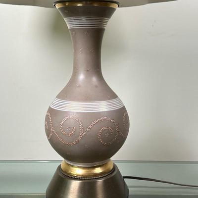 Tole Bulb-Shaped Table Lamp | Vintage (mid 20th c.) heavy-weight tole (metal) table lamp with a bulbous base and narrow neck (possibly...