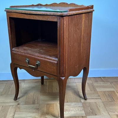 Louis XV Style Phone Table | Antique Louis XV style phone table with drawer and fitted glass top. - h. 30 x w. 20.5 x d. 15 in
