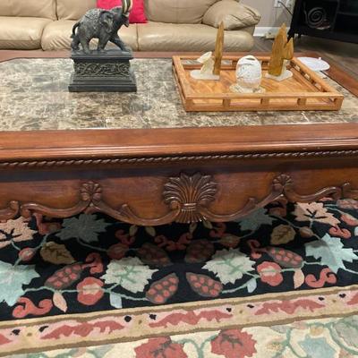 Carved Coffee table with Marble Insert Top