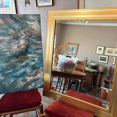 Large Mirror & Blue Coastal Artwork