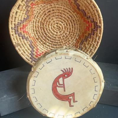 Native American Inspired Basket & Kokopeli Drum￼