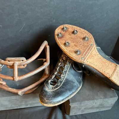 Vintage Football Face Mask And Track Cleats