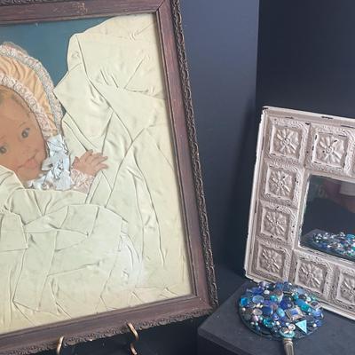 Antique Infant blanket Artwork With Two Mirrors