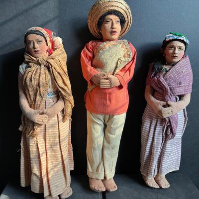 Three Handmade Mexican Dolls With Inlay Teeth