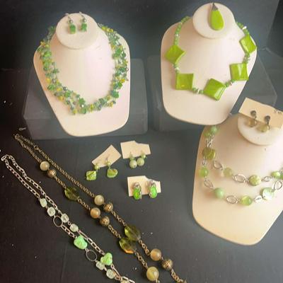 Green costume jewelry lot