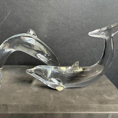 Pair Of Baccarat Crystal Dolphins