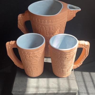 Frankoma Pitcher and matching Mugs