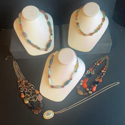Earth tone stone Necklaces, & ￼Locket Lot