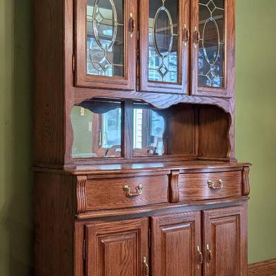 Buffet and Lighted Hutch with Leaded Glass