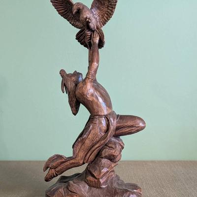 Native American with Eagle Wood Carving 