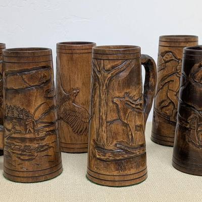 Hand Carved Wooden Steins #1