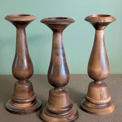 Turned Wood Candle Holder Trio
