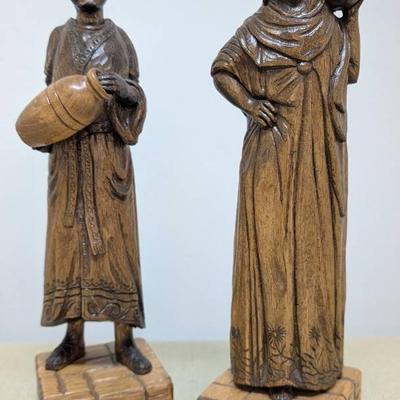 Hand Carved Wood Men With Urns