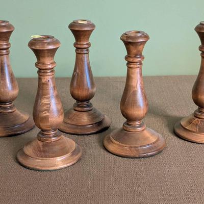 Set of Five Turned Wood Candle Holders