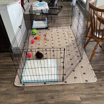 New Puppy supplies - includes Midwest Industries Crate and "exercise" pen, 2 whelping pads, (washable, urine does not soak thru...