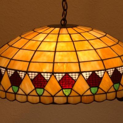 Sale Photo Thumbnail #1: Antique leaded glass hanging lamp.  $300