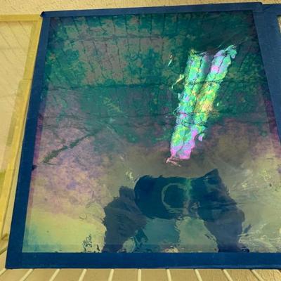 Sale Photo Thumbnail #26: 12x12 green/pink iridescent stained glass