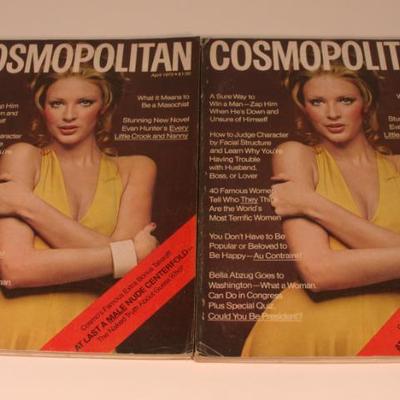 Sale Photo Thumbnail #36: two copies of Cosmopolitan April 1972 centerfold edition, good condition