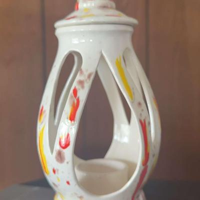 Candle Holder Lantern Speckle Splatterware 1970s