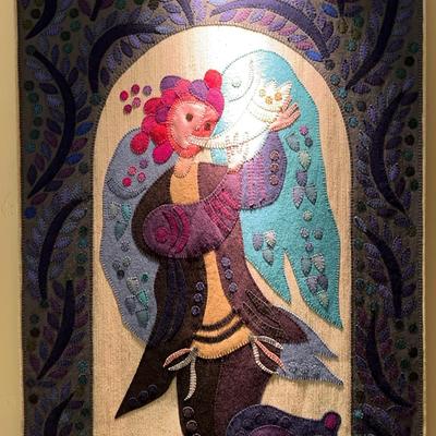 Felt Craft Applique Wall Art on Acrylic Rods, Signed