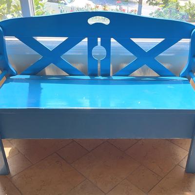 Wooden Painted Blue Bench With Storage
