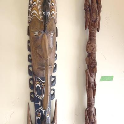 African Tribal Mask and Papua Guinea Sepik River Stick Cane