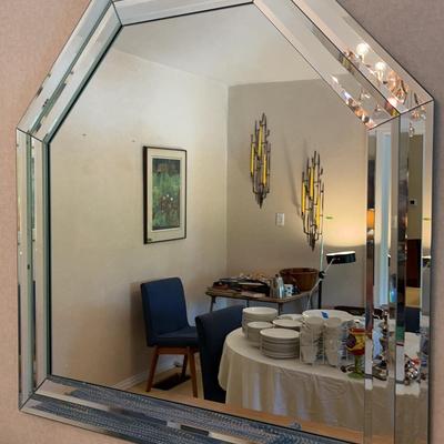 MidCentury Beveled Wall Mirror, Six-sided