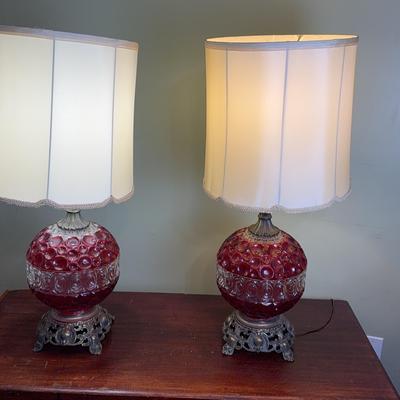 2 Vintage  Cranberry Red Lamps