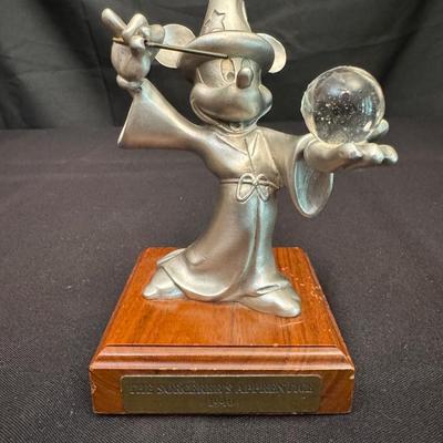 Disney Mickey Mouse “Sorcerer’s Apprentice” Figurine | Pewter Finish on Wood Base
