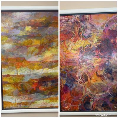 Pair of Signed Abstract Paintings by Vinto | Colorful Contemporary Art in Matching Frames