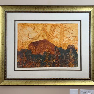 “Burnt August” Print Signed & Numbered 2/3 By Artist Marcia Isaacs 1969 | Landscape in Gold Frame

