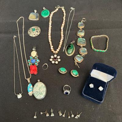 Sterling Silver & Gemstone Jewelry 925 & 950 Malachite, Coral, Turquoise & More | 9.9oz Total Weight