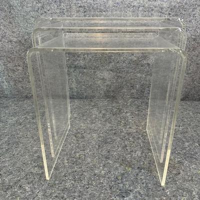 Lucite Nesting Tables – Set of 3 Clear Acrylic Mid-Century Modern Waterfall-Style Tables | Set 1