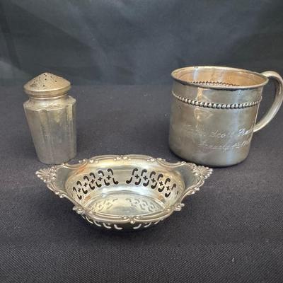 Sterling Silver Salt Shaker, Small Mug & Trinket Dish | 3.9oz Total Weight