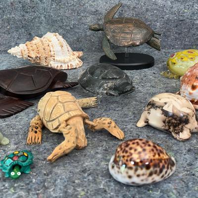 Turtle Figurine Collection with Natural Shells – Glass, Wood & Stone