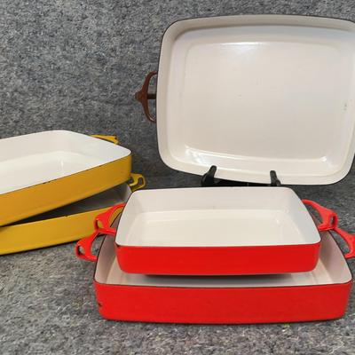 Dansk France Enamel Baking Dishes | Set of 5 in Yellow, Red & Brown by Jens Quistgaard