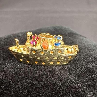 14K Yellow Gold “Bon Voyage” Cruise Ship Pendant | Gemstone Accents | Total Weight 3.15g