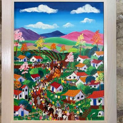 Colorful Village Parade by Heidi Rettberg | Signed 1992