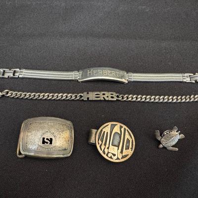 Sterling Silver Hickok Belt Buckle, Bracelets, Money Clip And Turtle Pin | 3.3oz Total Weight
