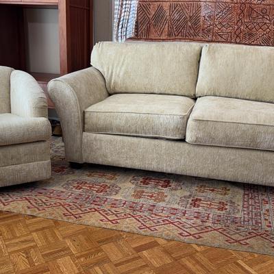 Chenille Loveseat/Sofabed & Swivel Club Chair Set | Soft Neutral Upholstery, Gently Used


