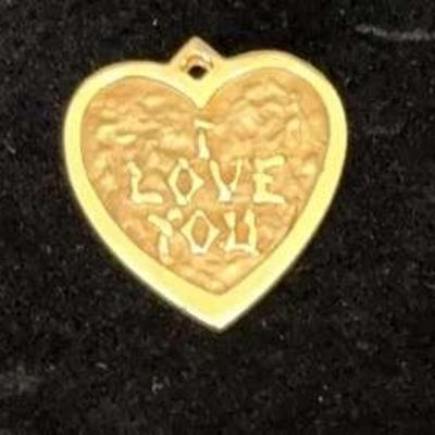 14K Yellow Gold “I Love You” Heart Pendant | Textured Finish | 4.49g
