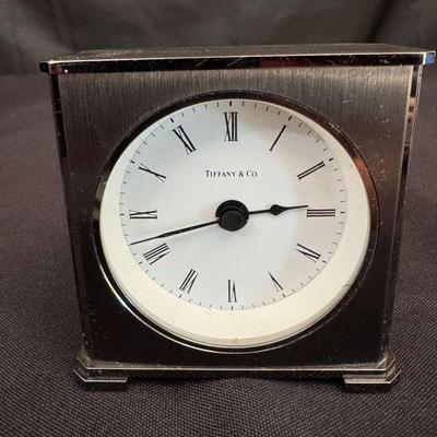 Tiffany & Co. Quartz Desk Clock – Roman Numerals in Brushed Metal Case