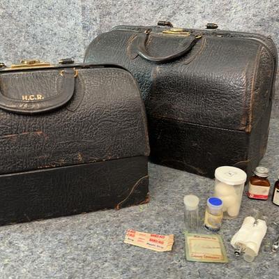 Vintage Leather Doctor's Bags with Medical Tools & Supplies | Mid-Century House Call Set