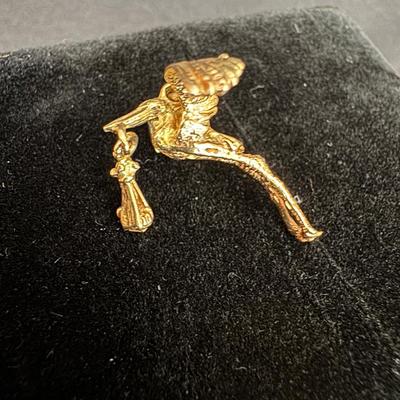 14K Yellow Gold Stork Charm | Baby Delivery Motif | 3.28g Total Weight